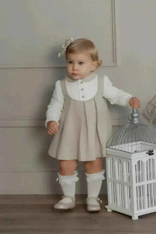 AW25 Miranda Baby Girls Beige Pinafore Dress