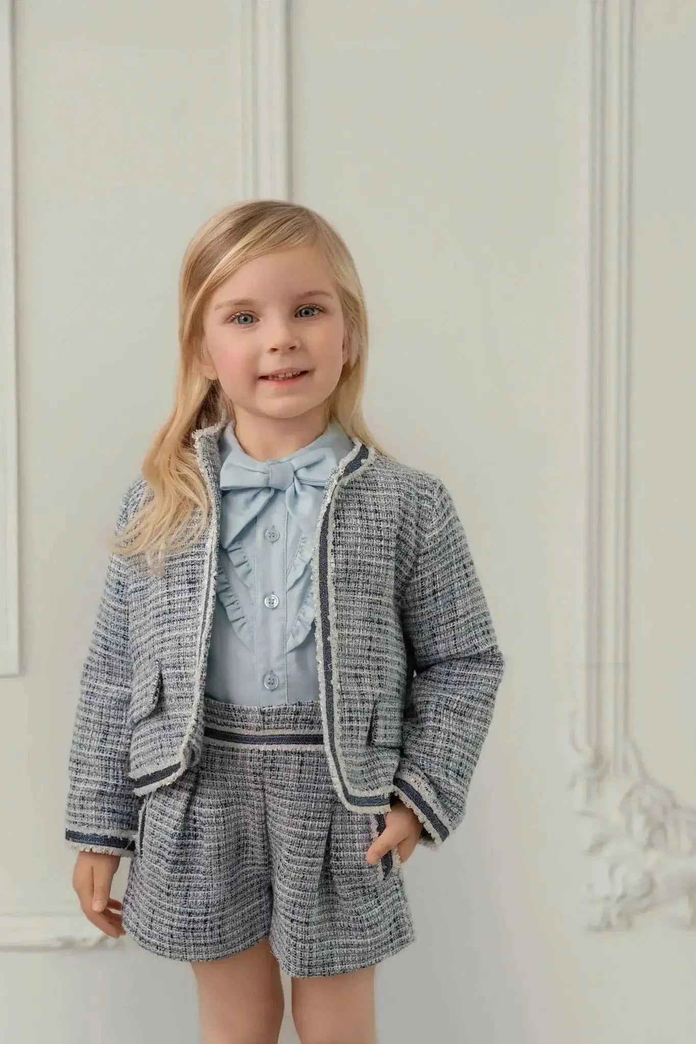 AW25 Miranda Girls Blue Tweed Blazer, Shirt and Short Set