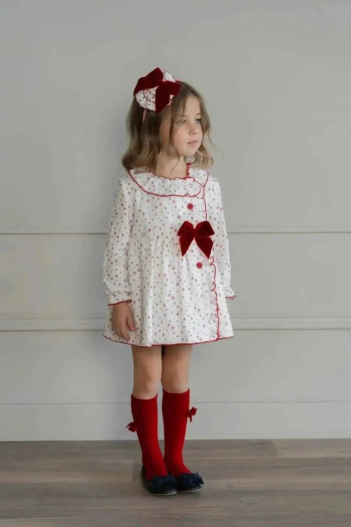 AW25 Miranda Girls Red Star Dress - Trendy Kids Fashion Dress in Vibrant Red