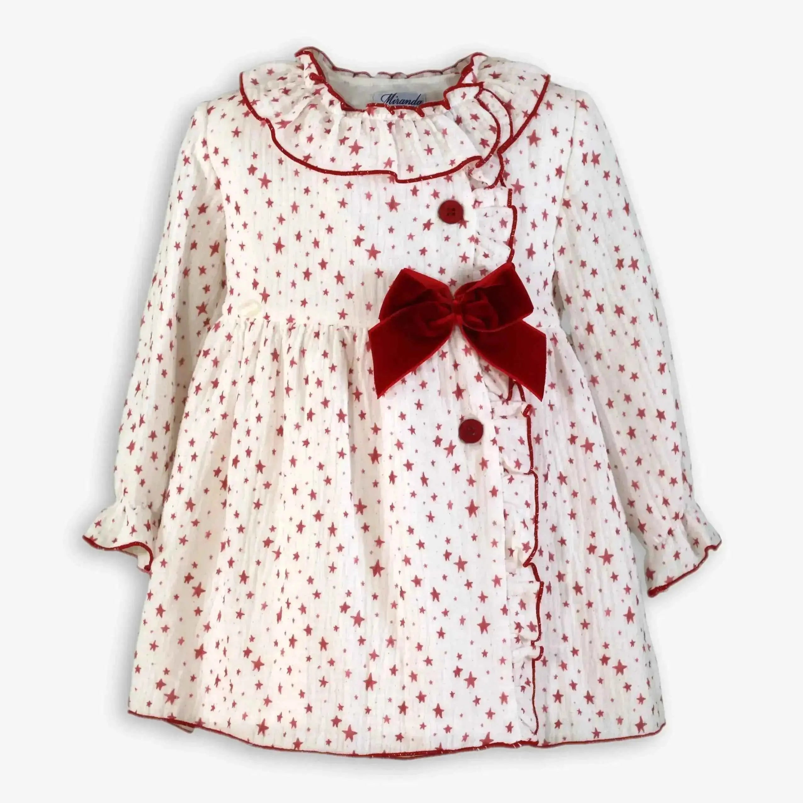 AW25 Miranda Girls Red Star Dress - Trendy Kids Fashion Dress in Vibrant Red