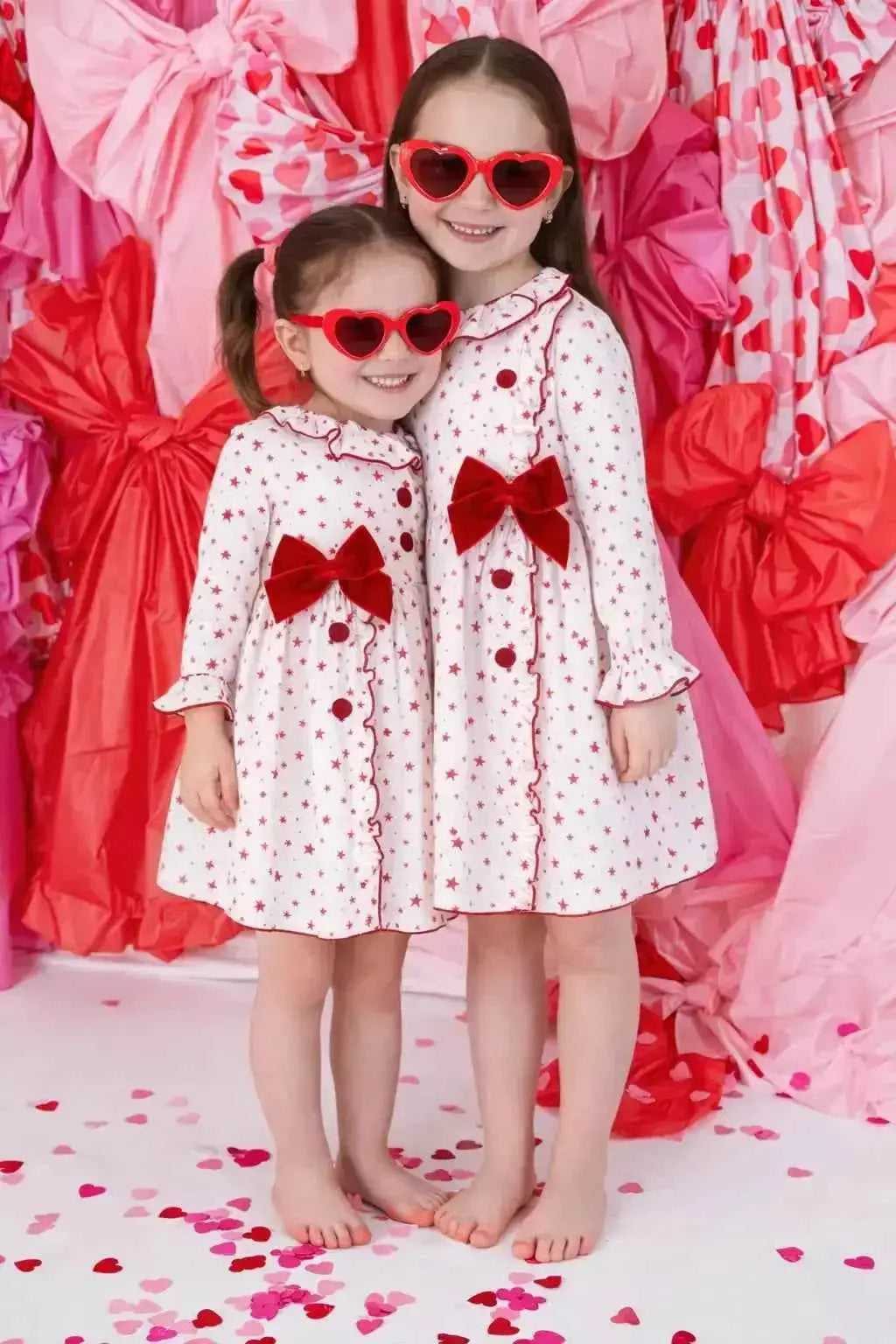 AW25 Miranda Girls Red Star Dress - Trendy Kids Fashion Dress in Vibrant Red