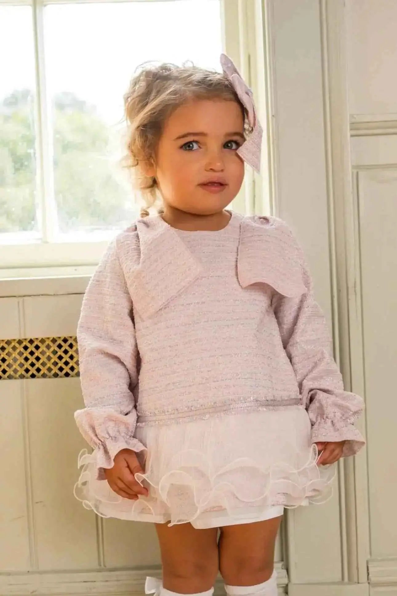 AW25 Naxos Baby Girls Pink Tweed Dress - Stylish, Comfortable, and Trendy