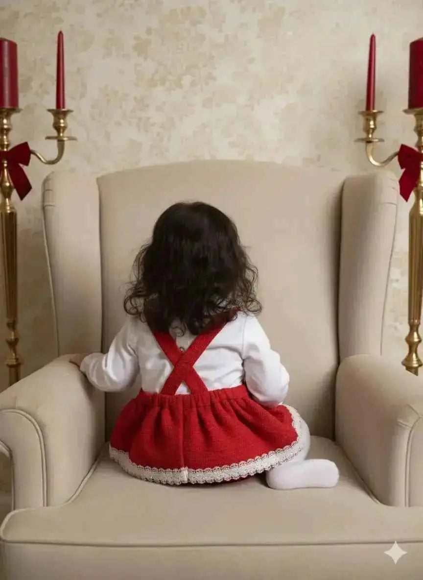 AW25 Naxos Baby Girls Red Tweed Romper Set - Stylish Infant Outfit