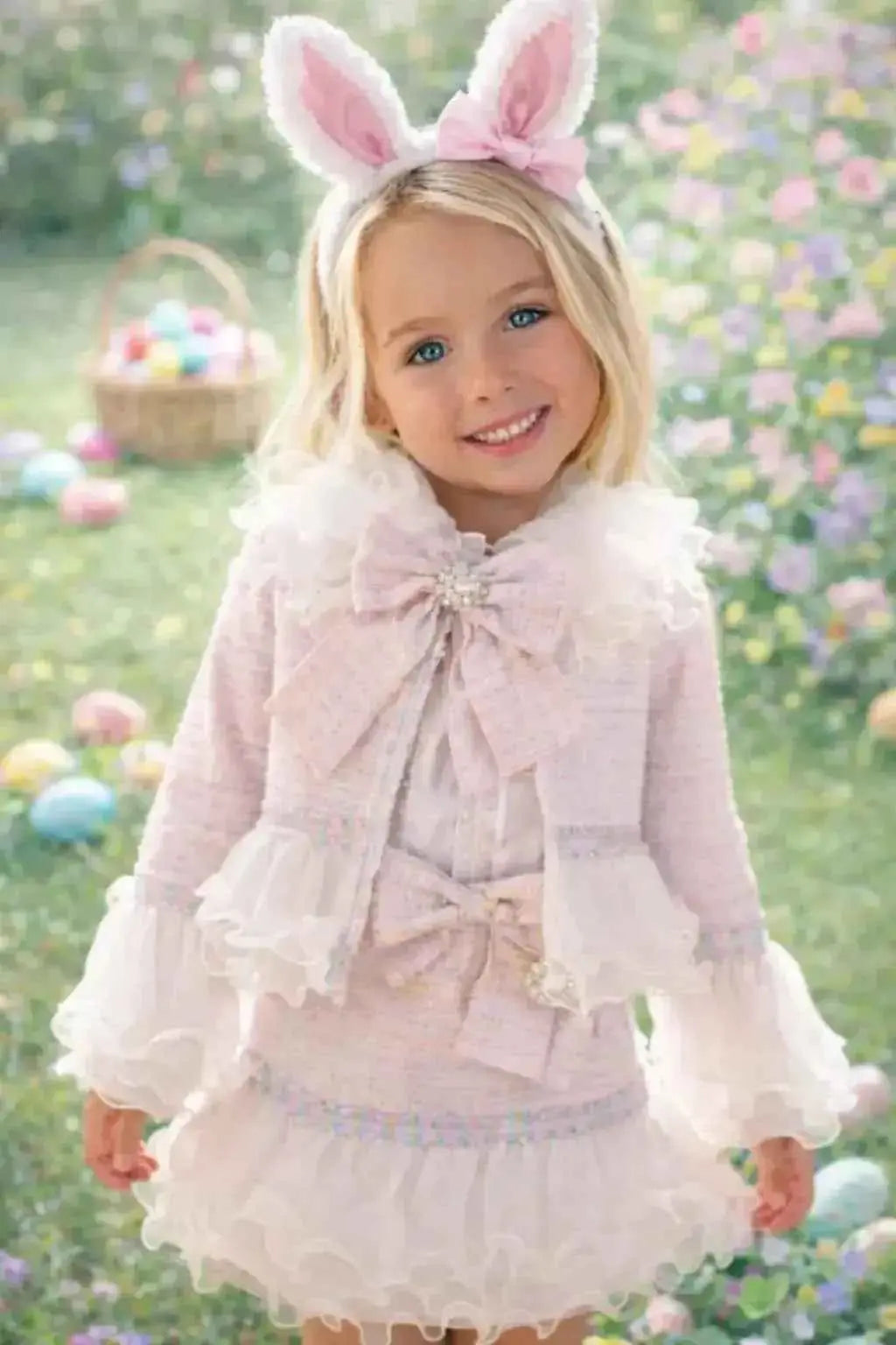 AW25 Naxos Girls Pink Tweed Blazer and Pinafore Set for Stylish Young Fashionistas