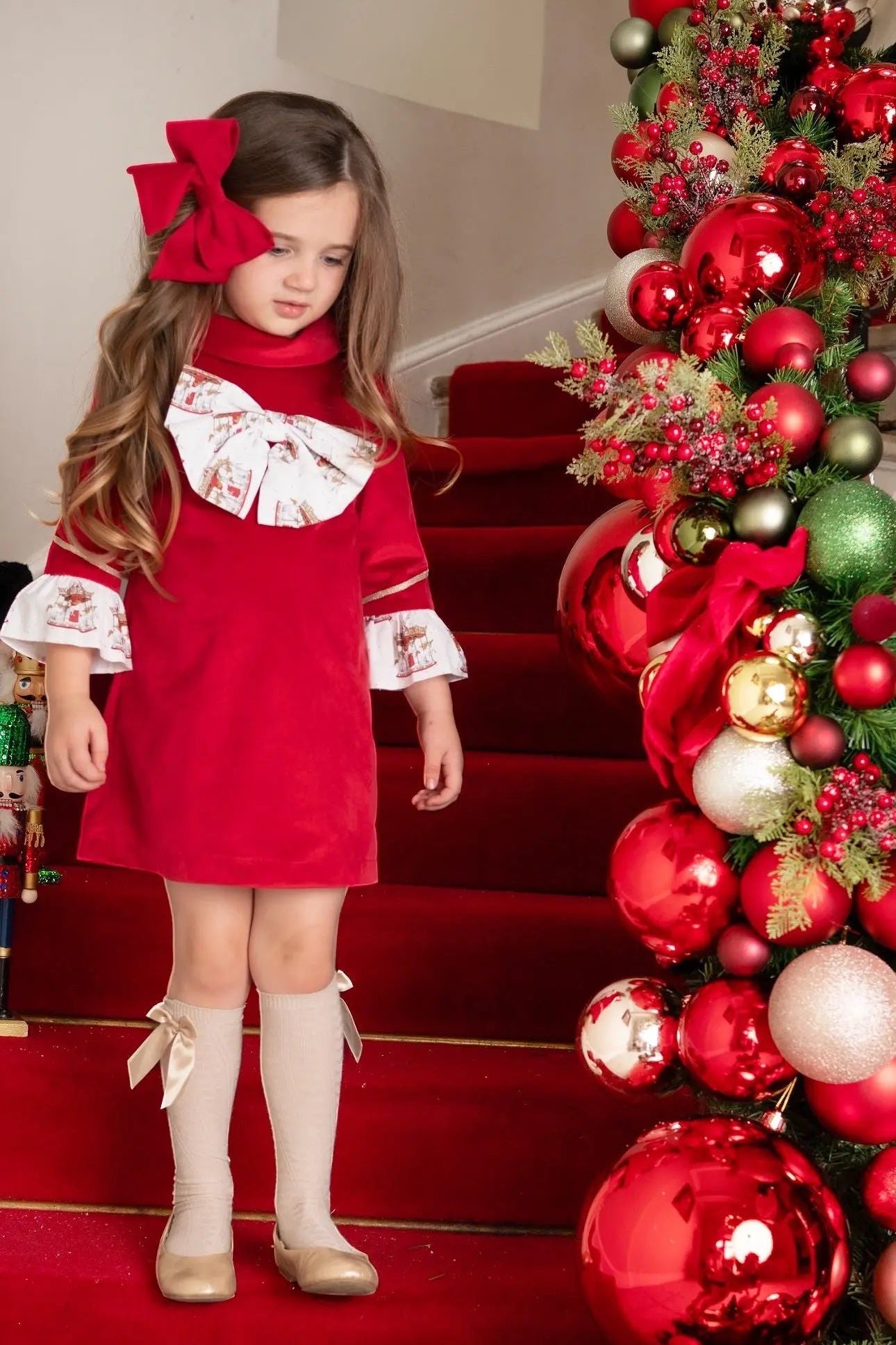 AW25 Babine Girls Red Velvet Carousel Dress Babine