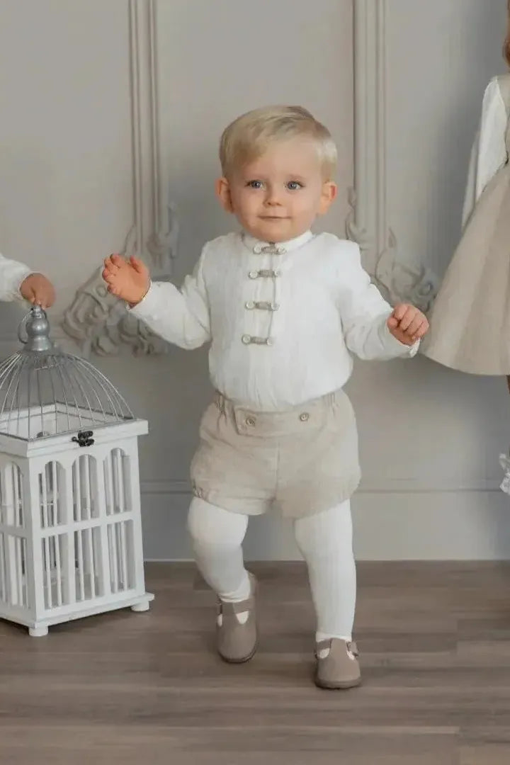 AW25 Baby Boys Miranda Beige Shirt & Short Set Miranda