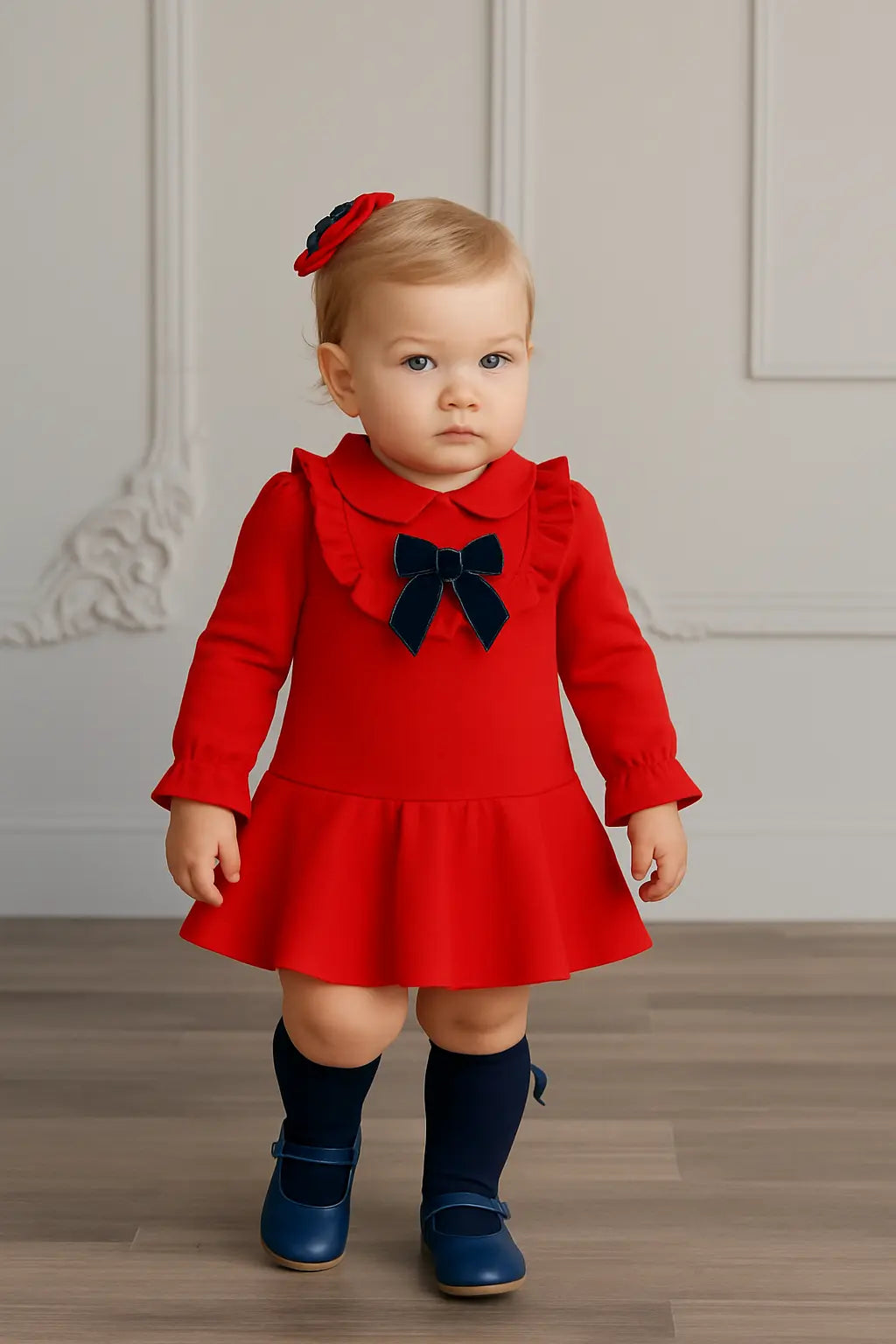 AW25 Miranda Baby Girls Red Frilly Dress Miranda