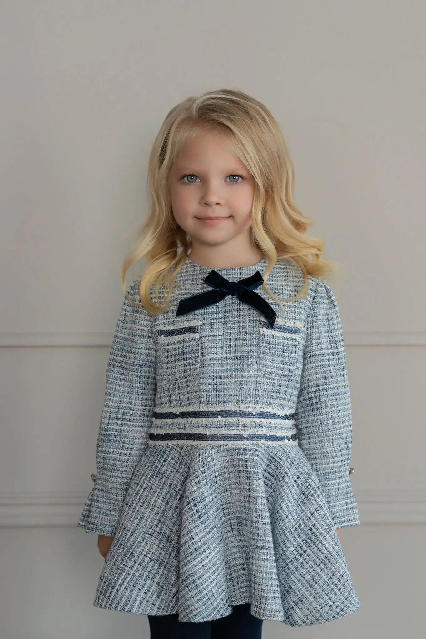 AW25 Miranda Girls Blue Tweed Dress Miranda