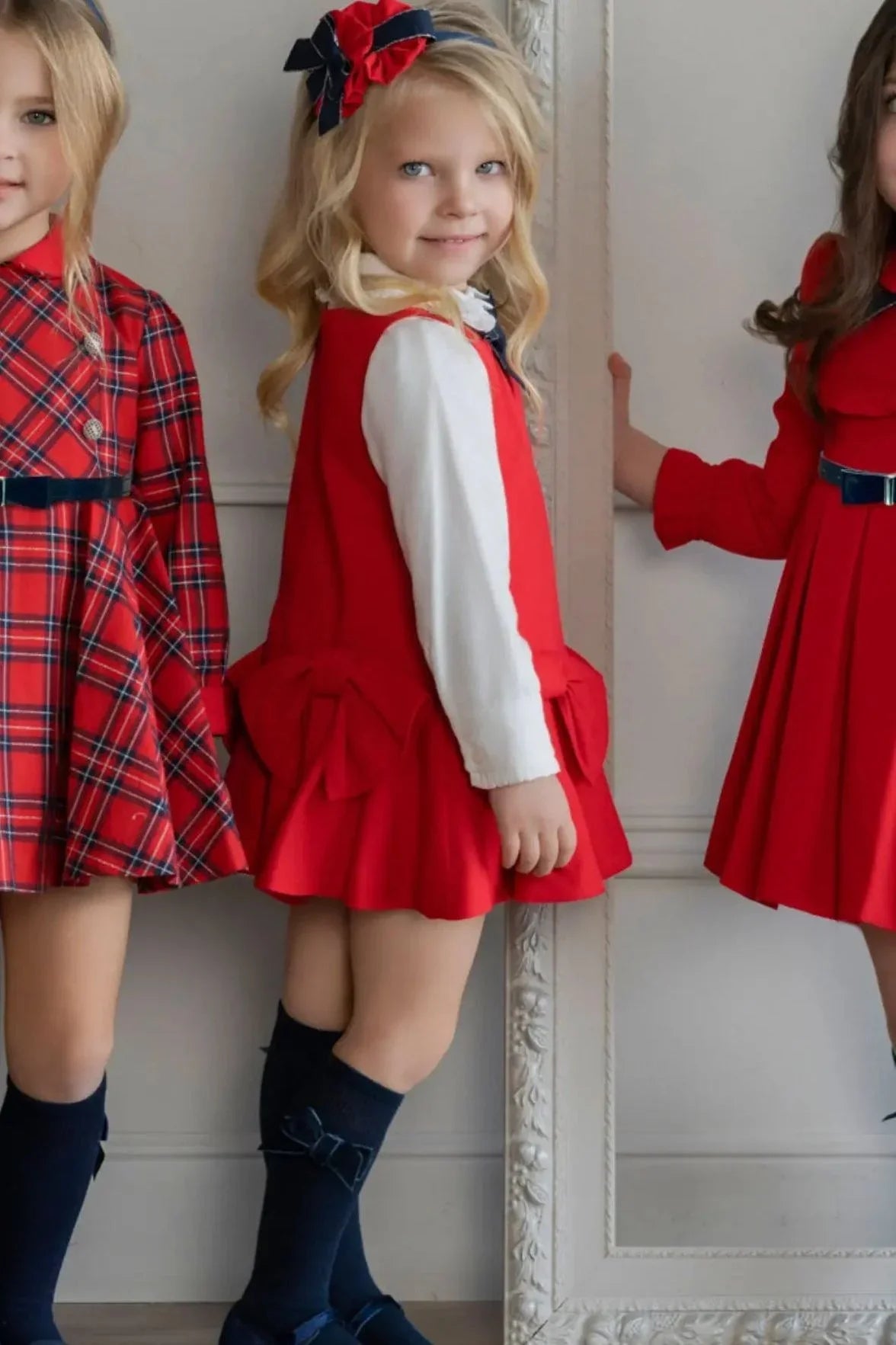 AW25 Miranda Girls Red Pinafore Bow Dress Miranda