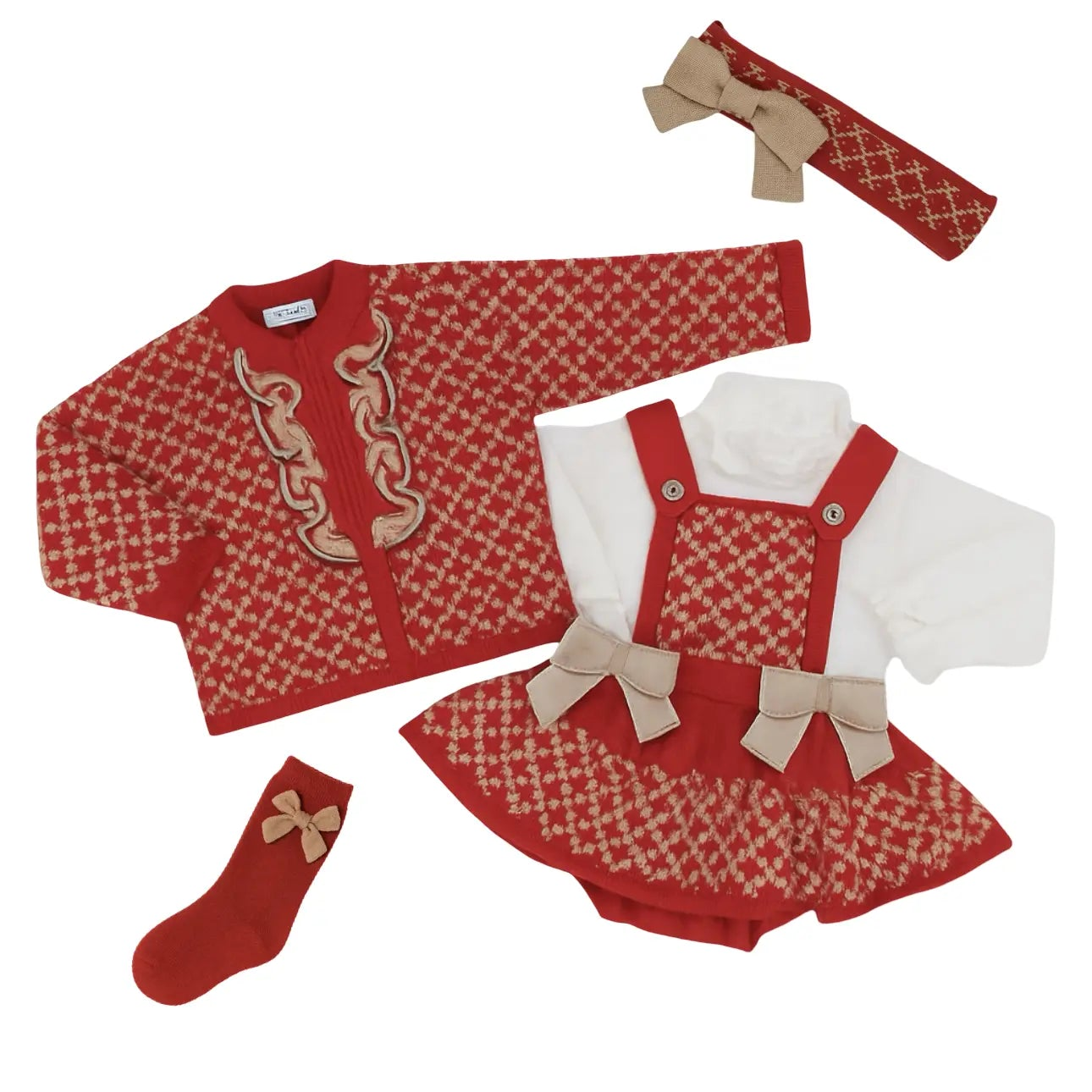 AW25 Rahigo Baby Girls Cardigan, Shirt, Pinafore, Headband & Socks Rahigo Moda Infantil