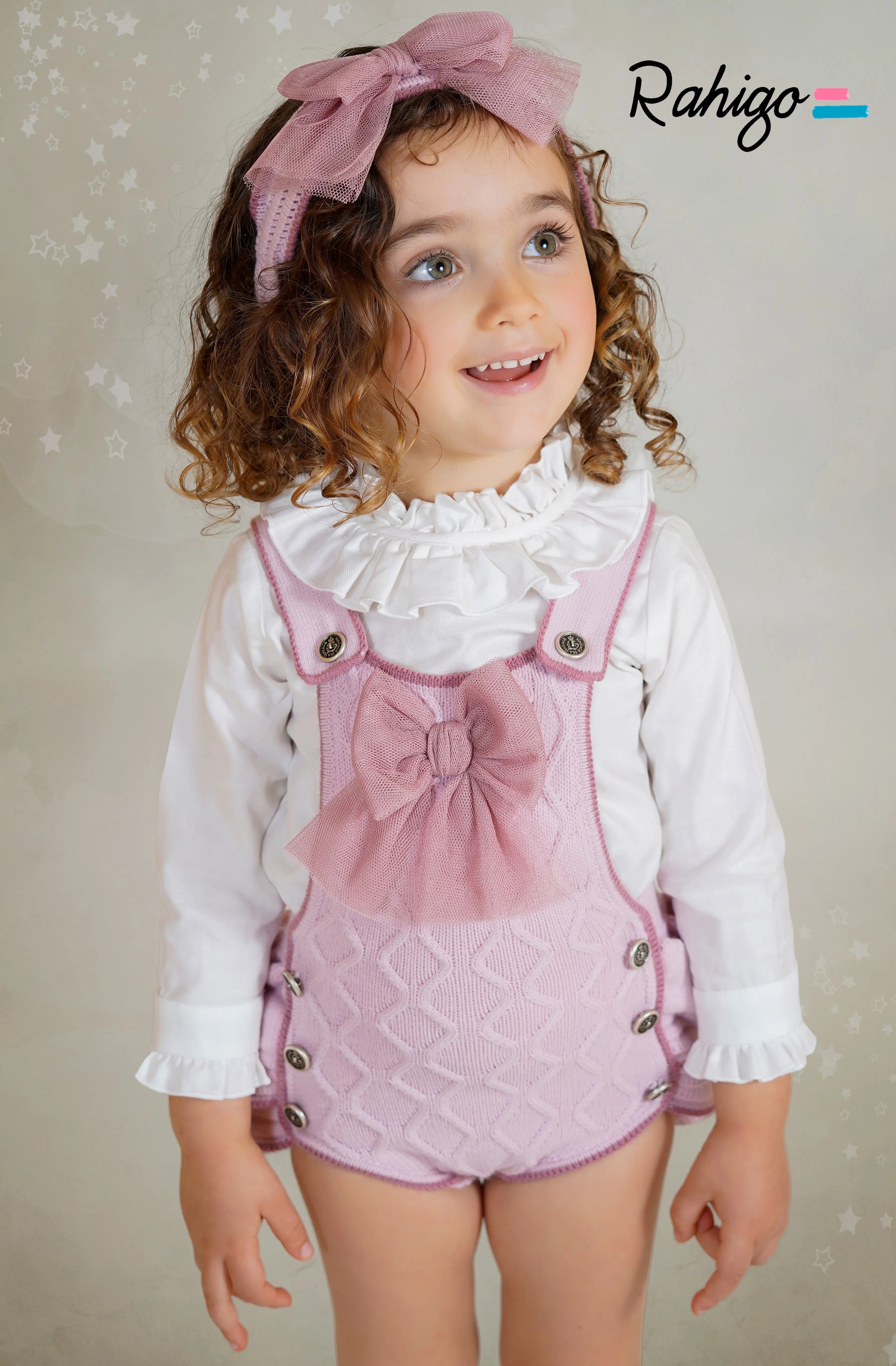 AW25 Rahigo Baby Girls Pink Pinafore, Shirt, Headband & Socks Rahigo Moda Infantil