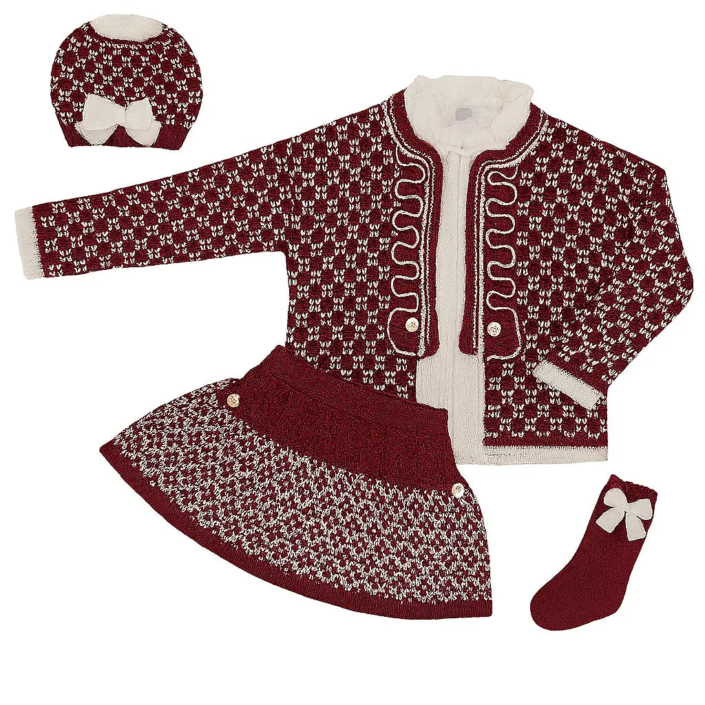 AW25 Rahigo Burgundy & Cream Girls Set, Socks & Beret Hat Rahigo Moda Infantil