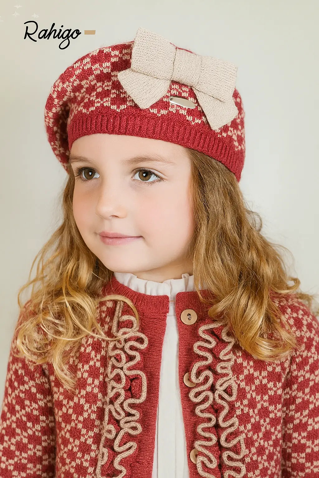 AW25 Rahigo Camel & Red Girls Set, Socks & Beret Hat Rahigo Moda Infantil