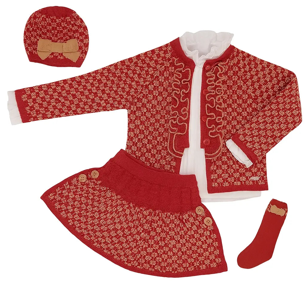 AW25 Rahigo Camel & Red Girls Set, Socks & Beret Hat Rahigo Moda Infantil