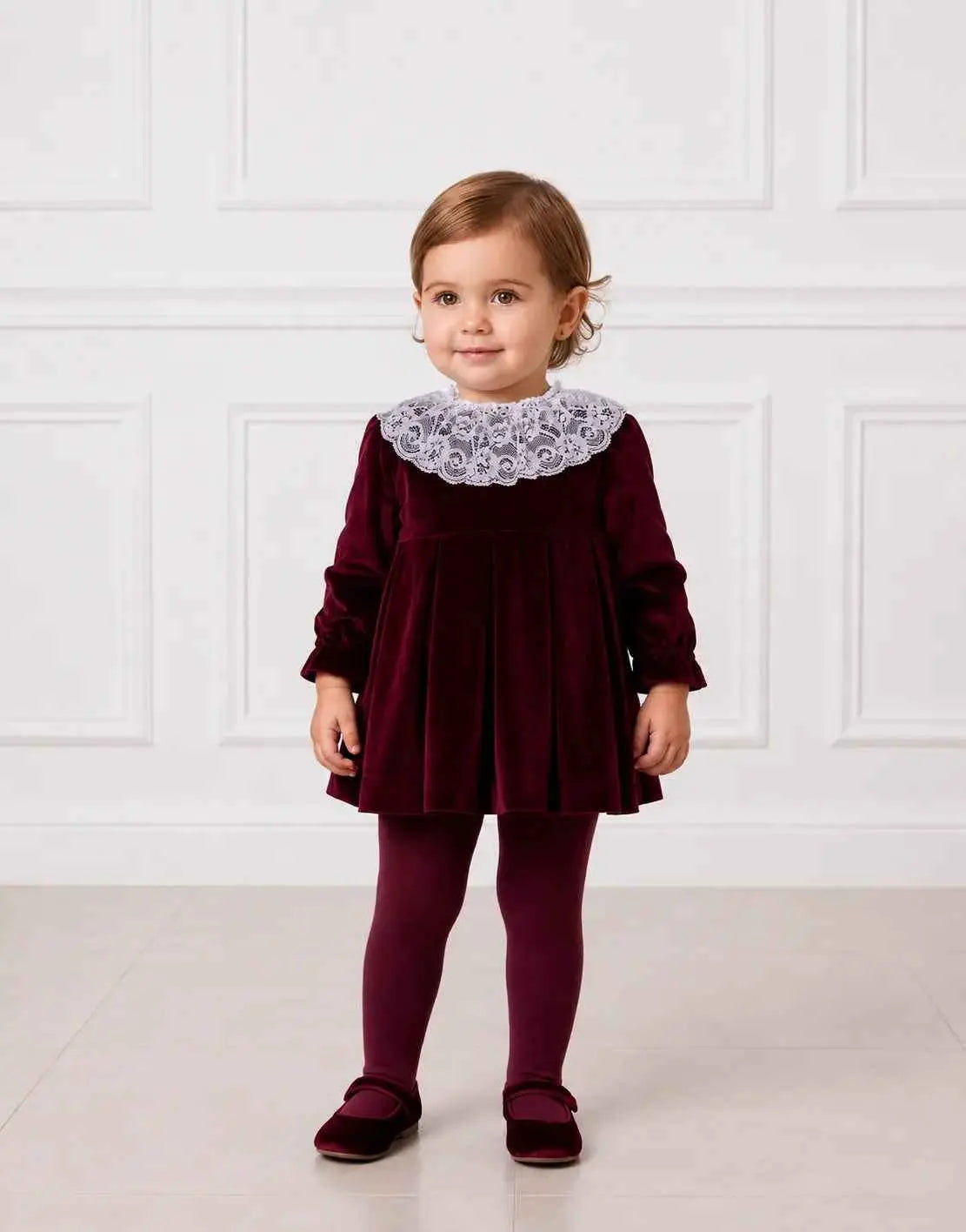 AW26 Miranda Baby Girls Burgundy Velvet Dress