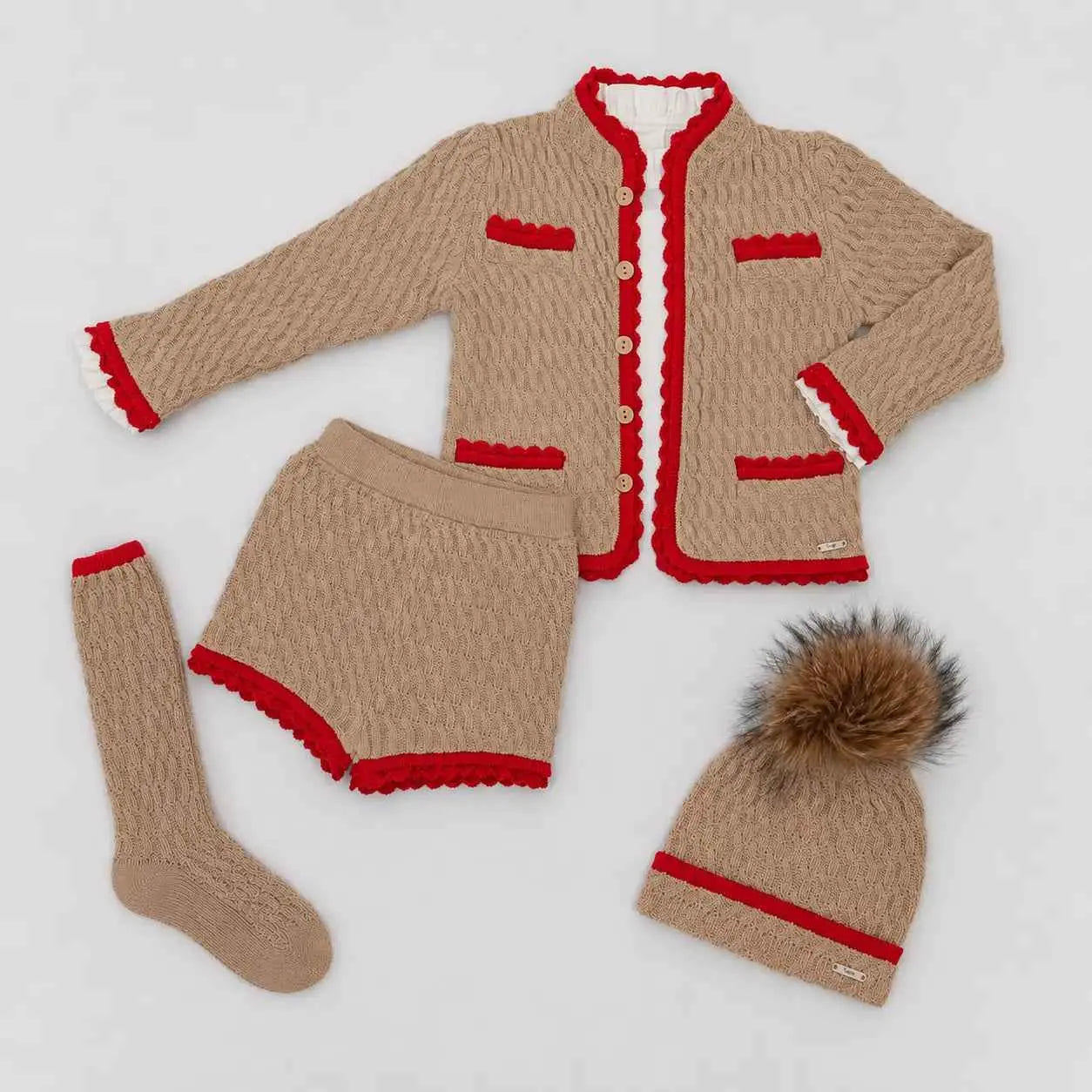 AW26 Rahigo Baby Boys Camel & Red Knitted Short 5P Set