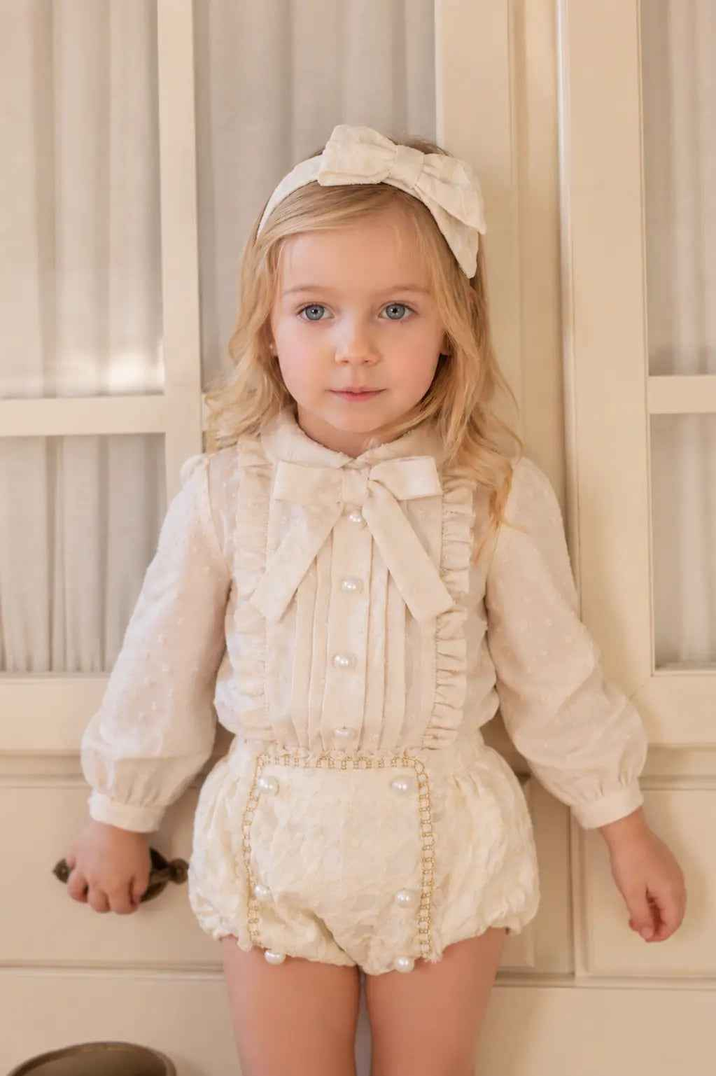 AW26 Rochy Girls Ivory Pearl Detail Jam Pant Set