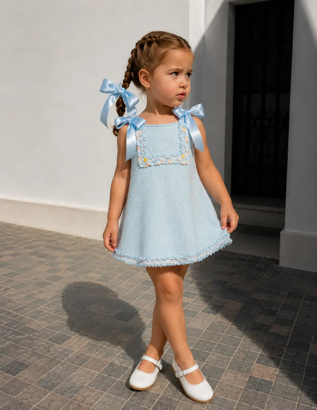 SS26 Baby Girls Blue Open Back Tulle Dress Dainty Delilah