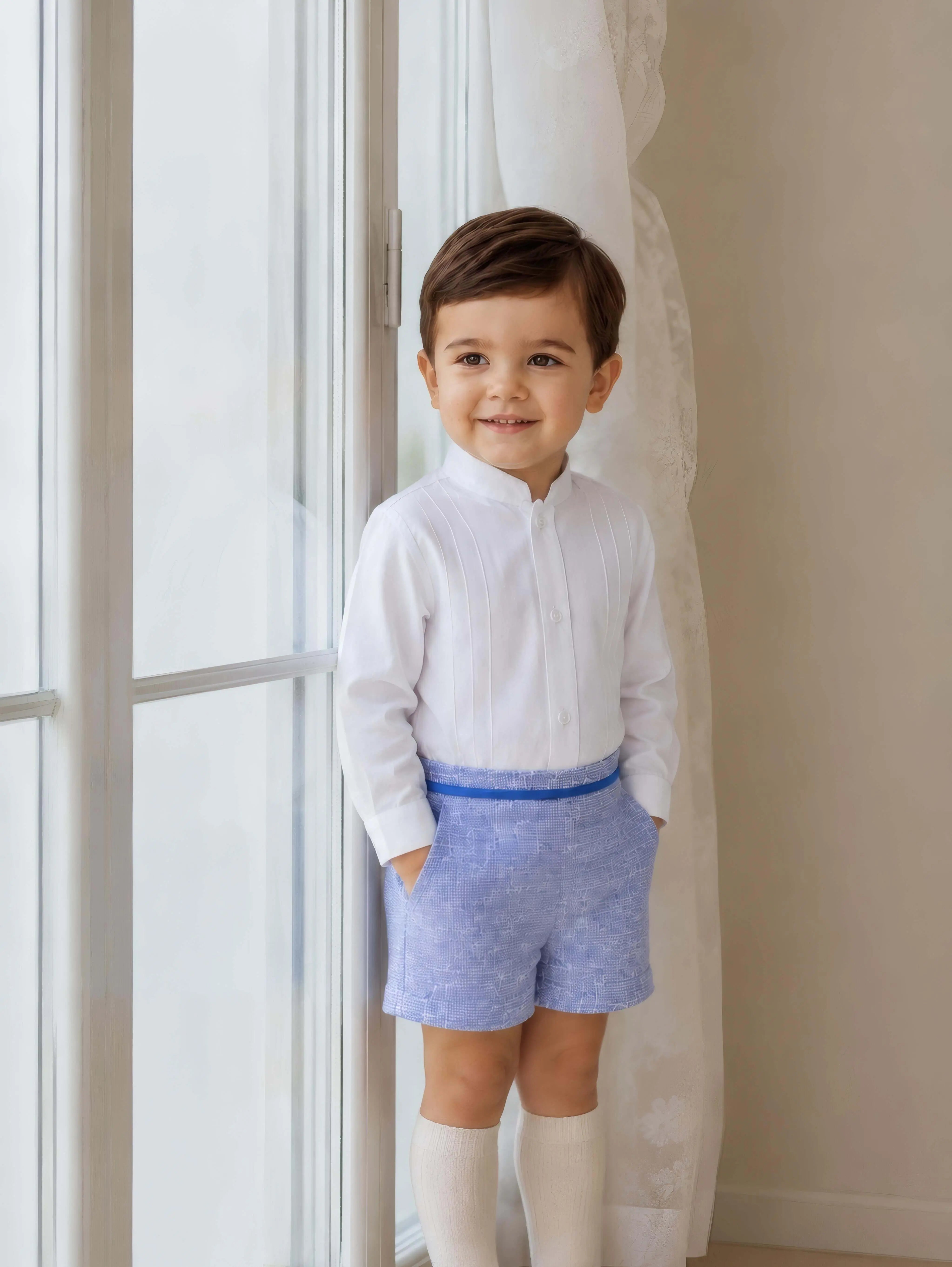 AW26 Miranda Baby Boys Blue Tweed Shorts Set Miranda