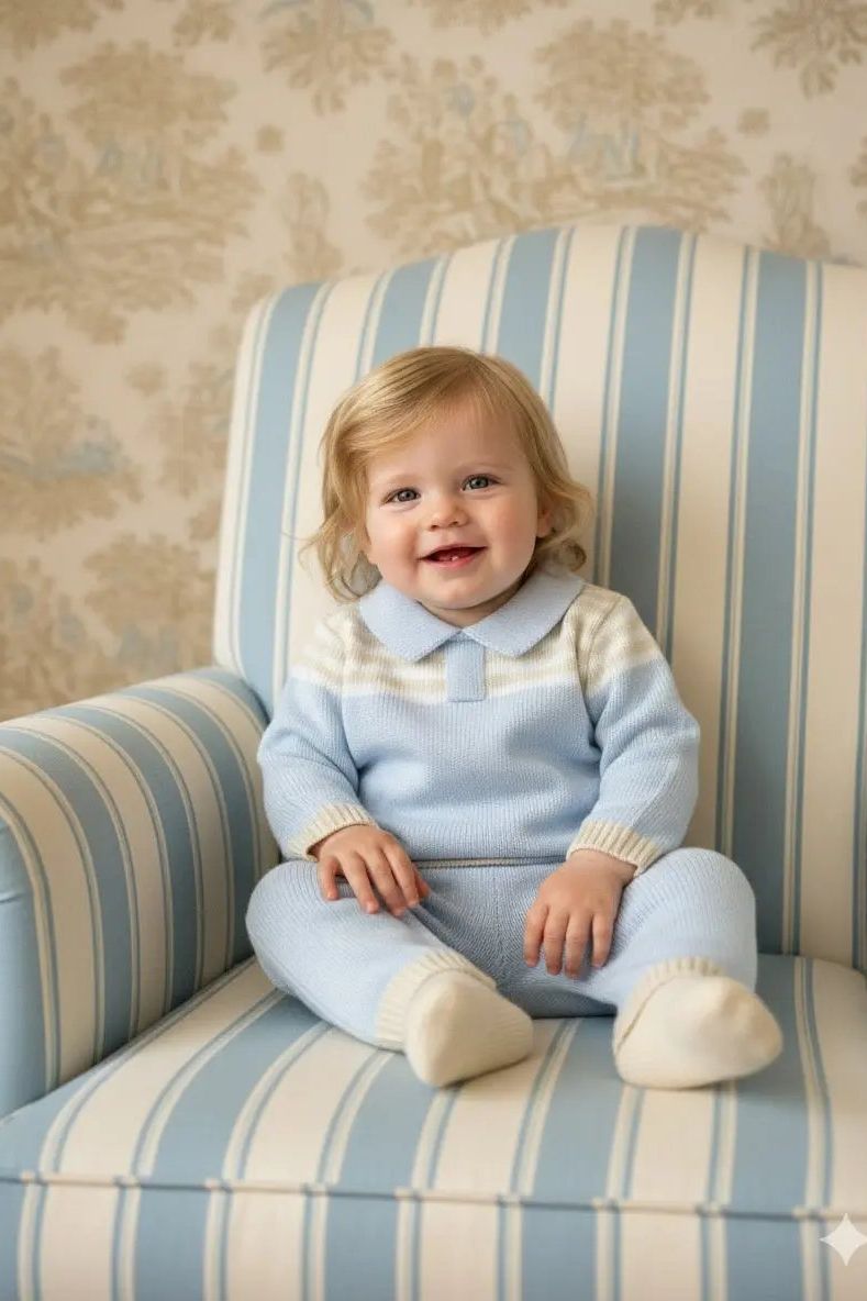 Boys Baby Blue & Camel Knitted Tracksuit Dainty Delilah