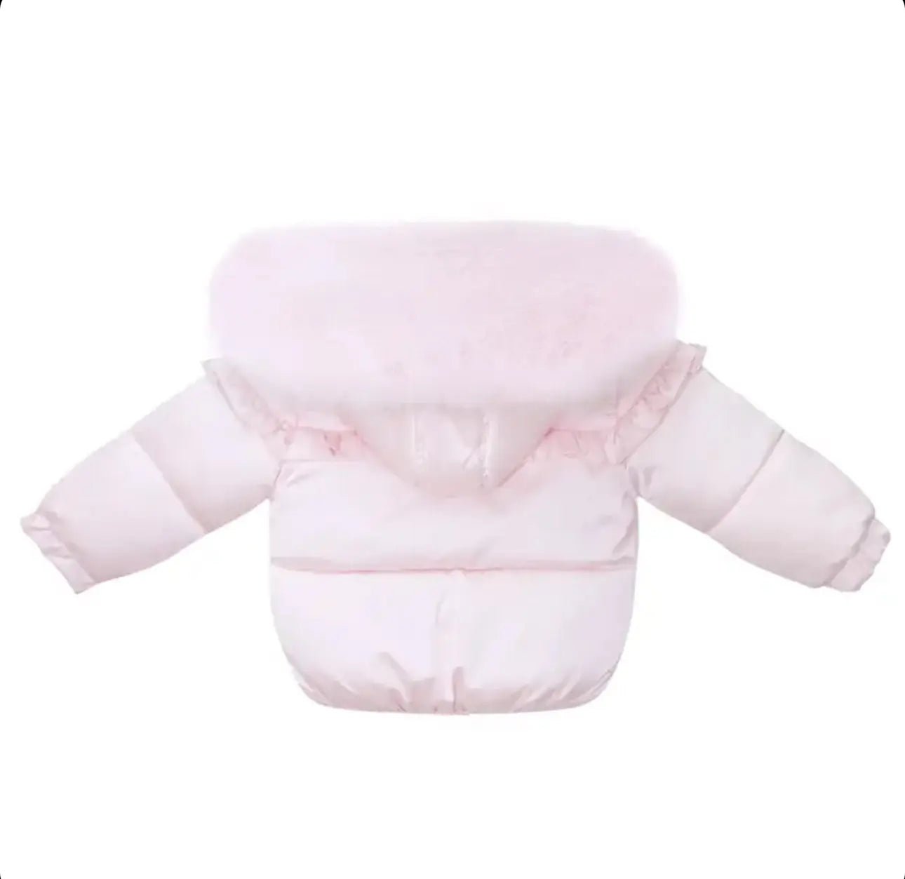 Pink Crystal Fur Hooded Puffa Coat Dainty Delilah