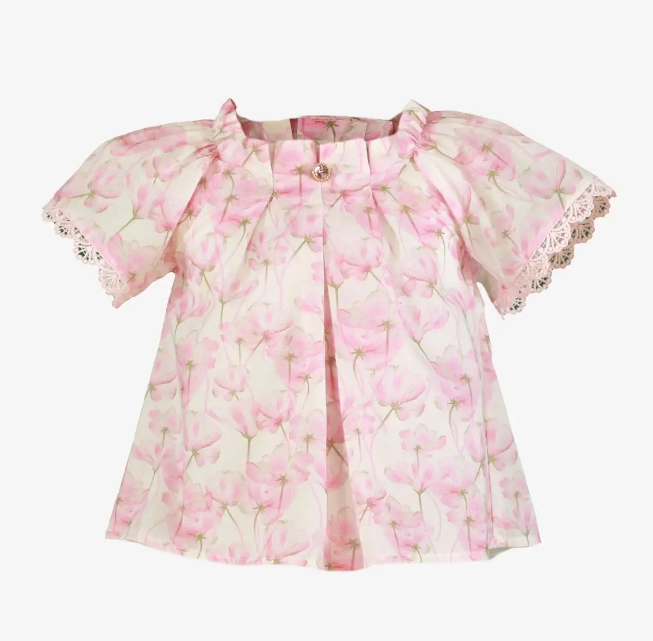 Miranda Girls Pink Floral Shirt & Gingham Skirt Miranda