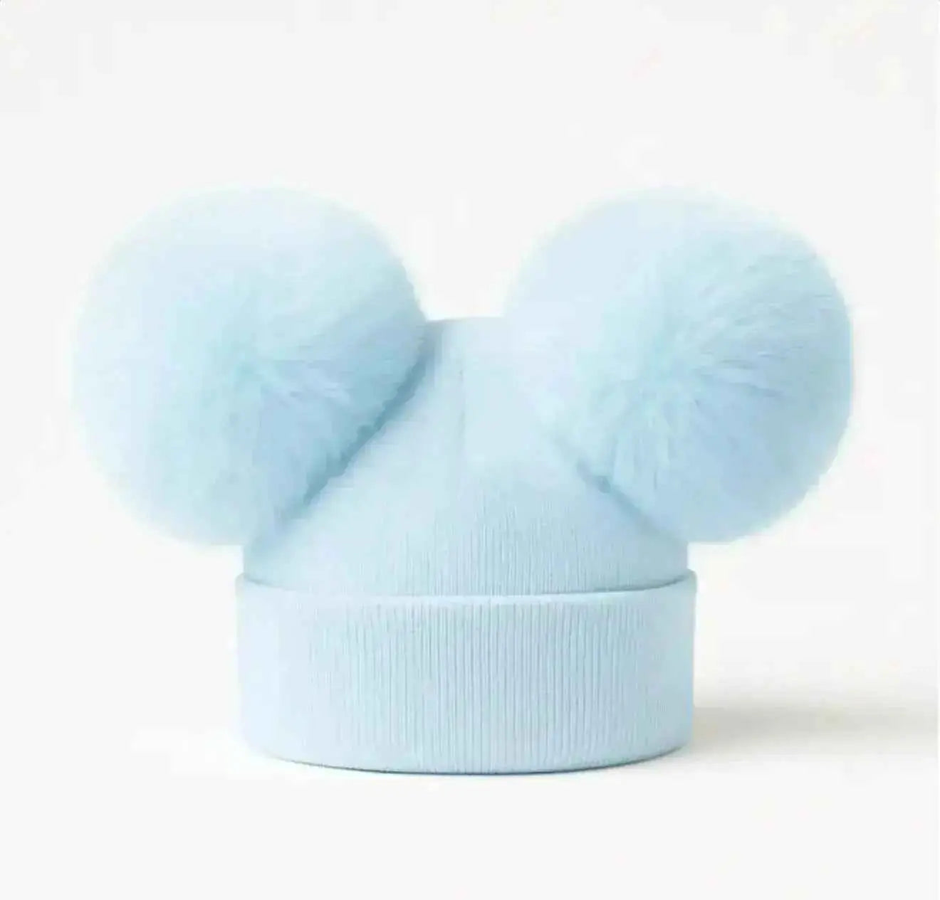Baby Blue Double Pompom Fur Unisex Hat