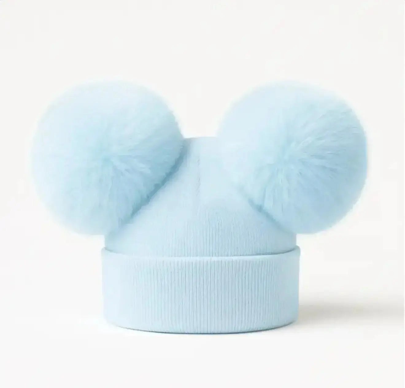 Baby Blue Double Pompom Fur Unisex Hat Dainty Delilah