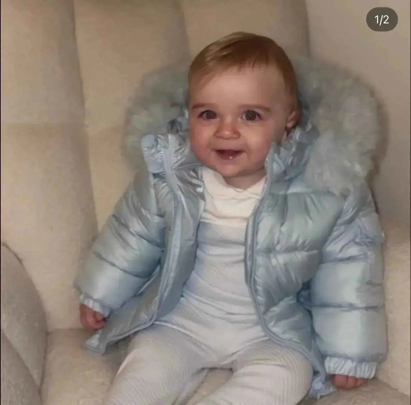 Baby Blue Fur Hood Unisex Coat Upto 12 Years - In Stock
