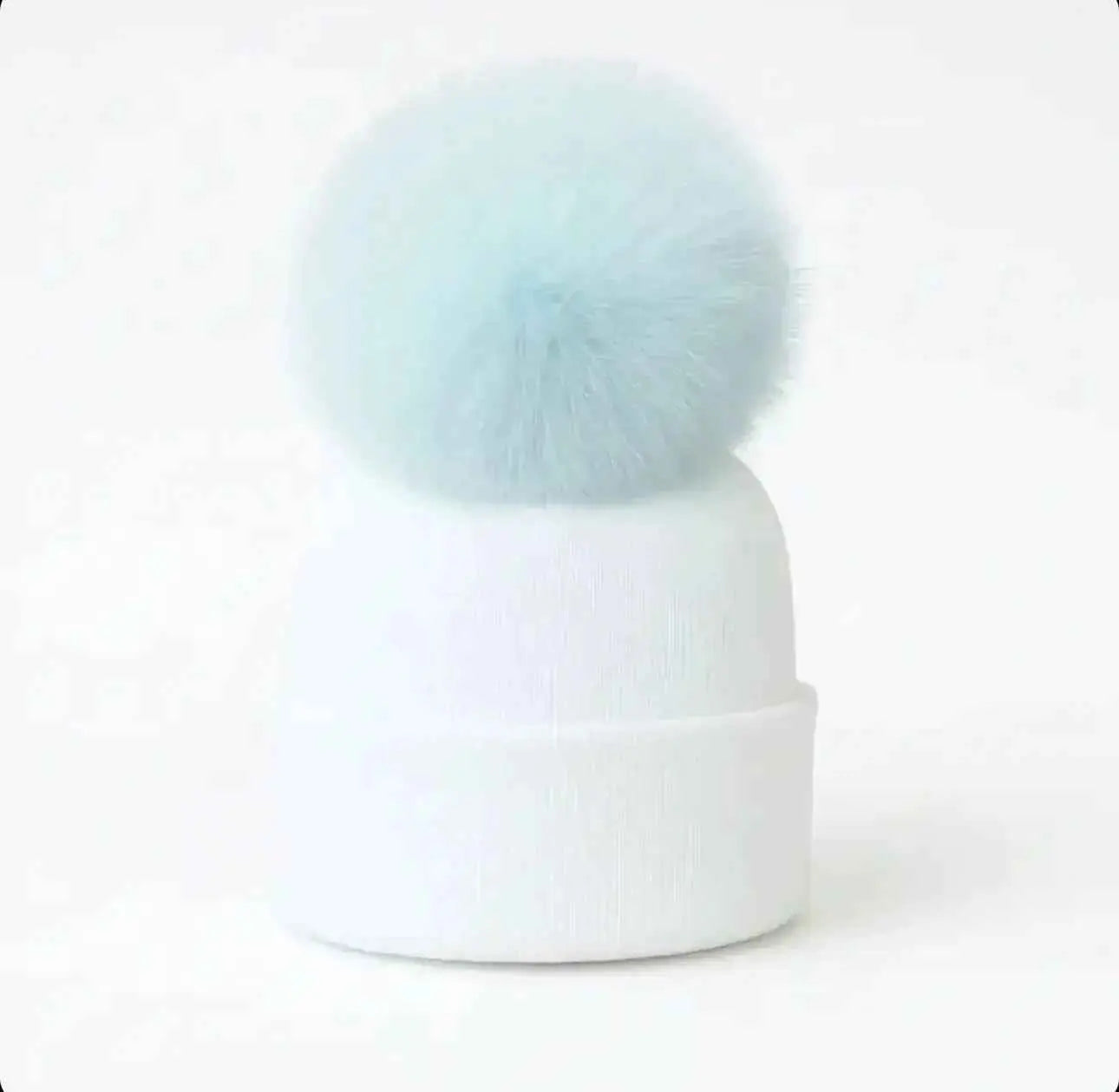 Baby Blue Single Pompom Fur Unisex Hat