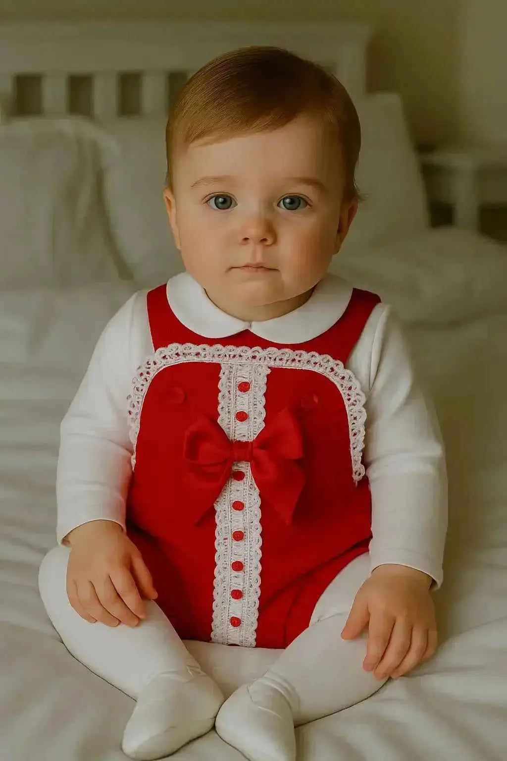 Baby Girls Red Lace Pique Romper & Top