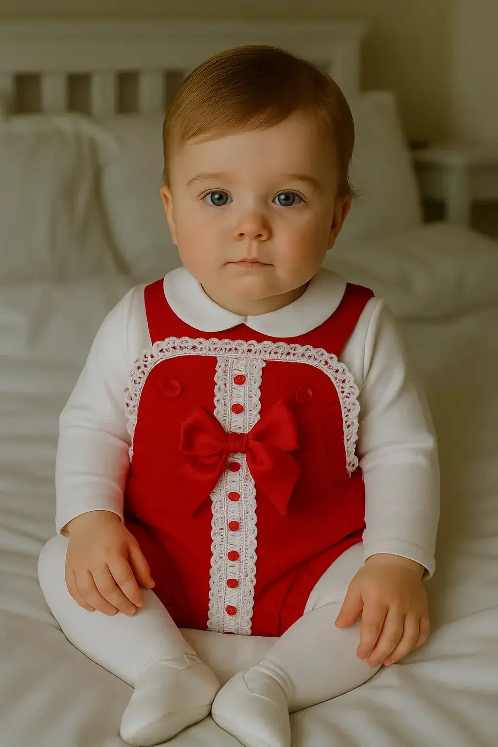 Baby Girls Red Lace Pique Romper & Top Dainty Delilah