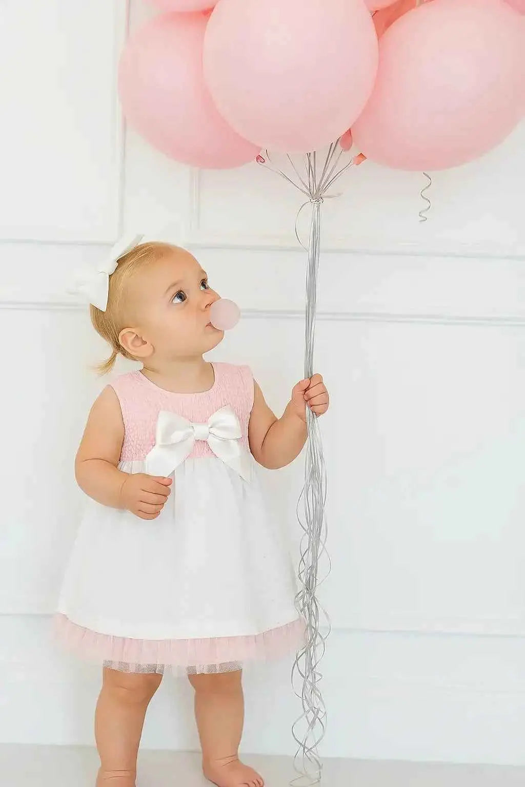 Baby Girls Smock White & Pink Summer Dress