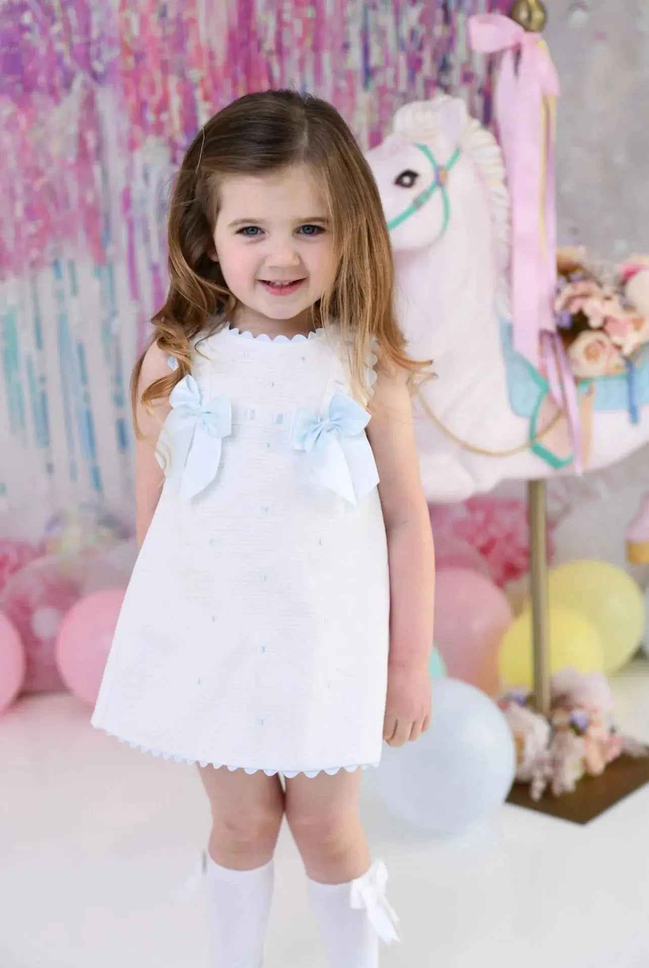 SS26 Baby Girls White & Blue A Line Dress