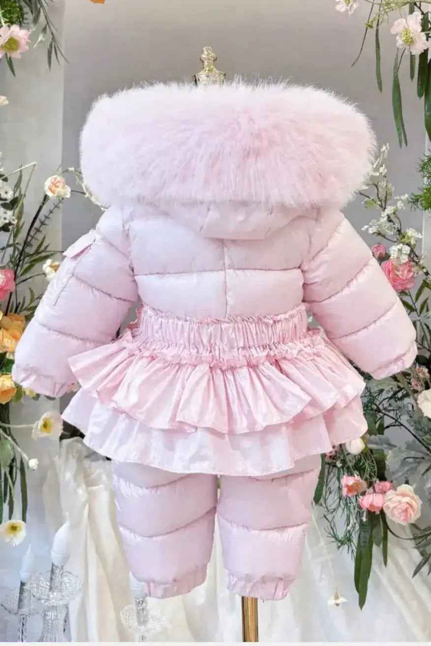 Baby Pink Detachable Fur & Skirt Snowsuit - In Stock