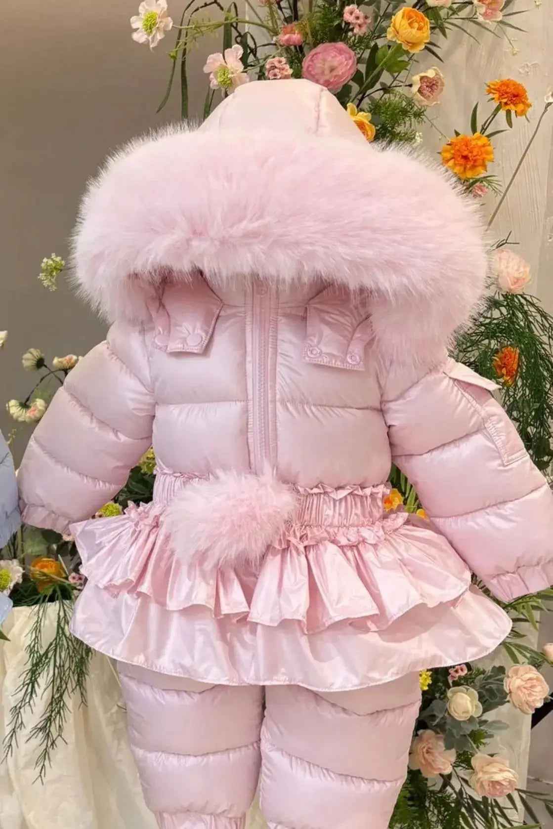 Baby Pink Detachable Fur & Skirt Snowsuit - In Stock