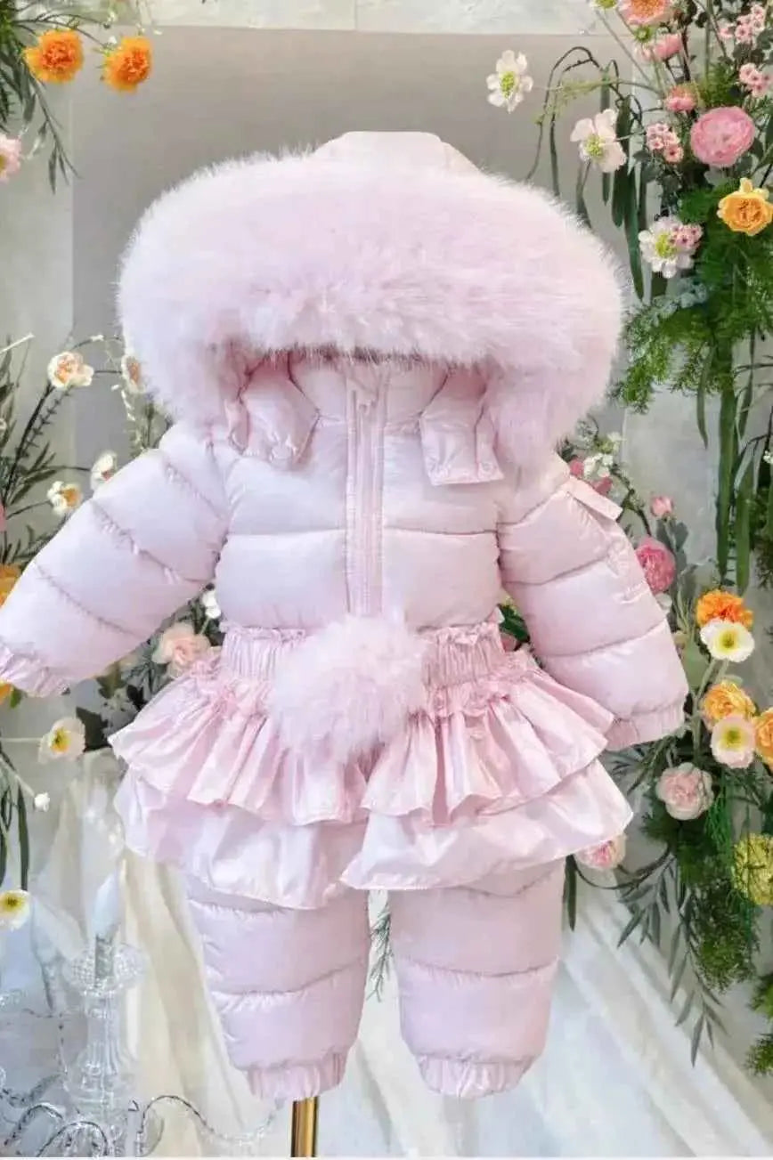 Baby Pink Detachable Fur & Skirt Snowsuit - Stylish & Unique