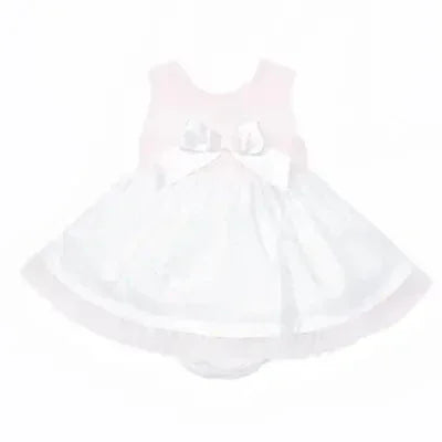 Baby Girls Smock White & Pink Summer Dress Dainty Delilah