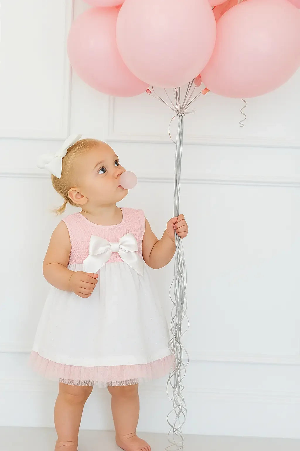 Baby Girls Smock White & Pink Summer Dress Dainty Delilah