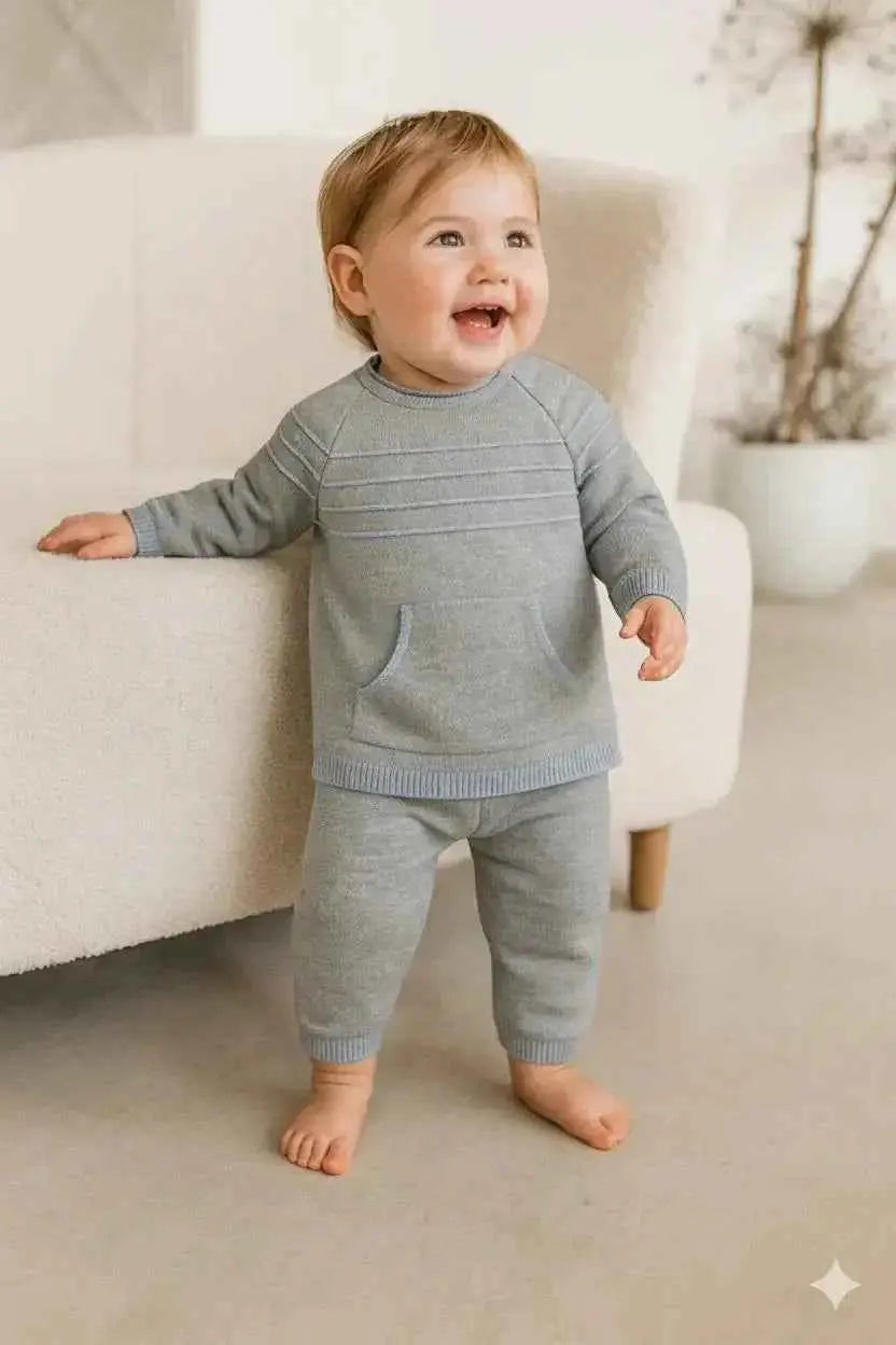 Boys Grey & Baby Blue Knitted Tracksuit