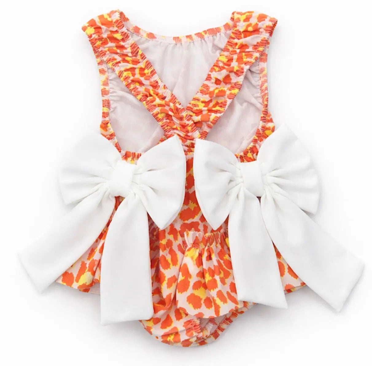 Girls Summer Orange Frilly Bow Swimming Costume Dainty Delilah