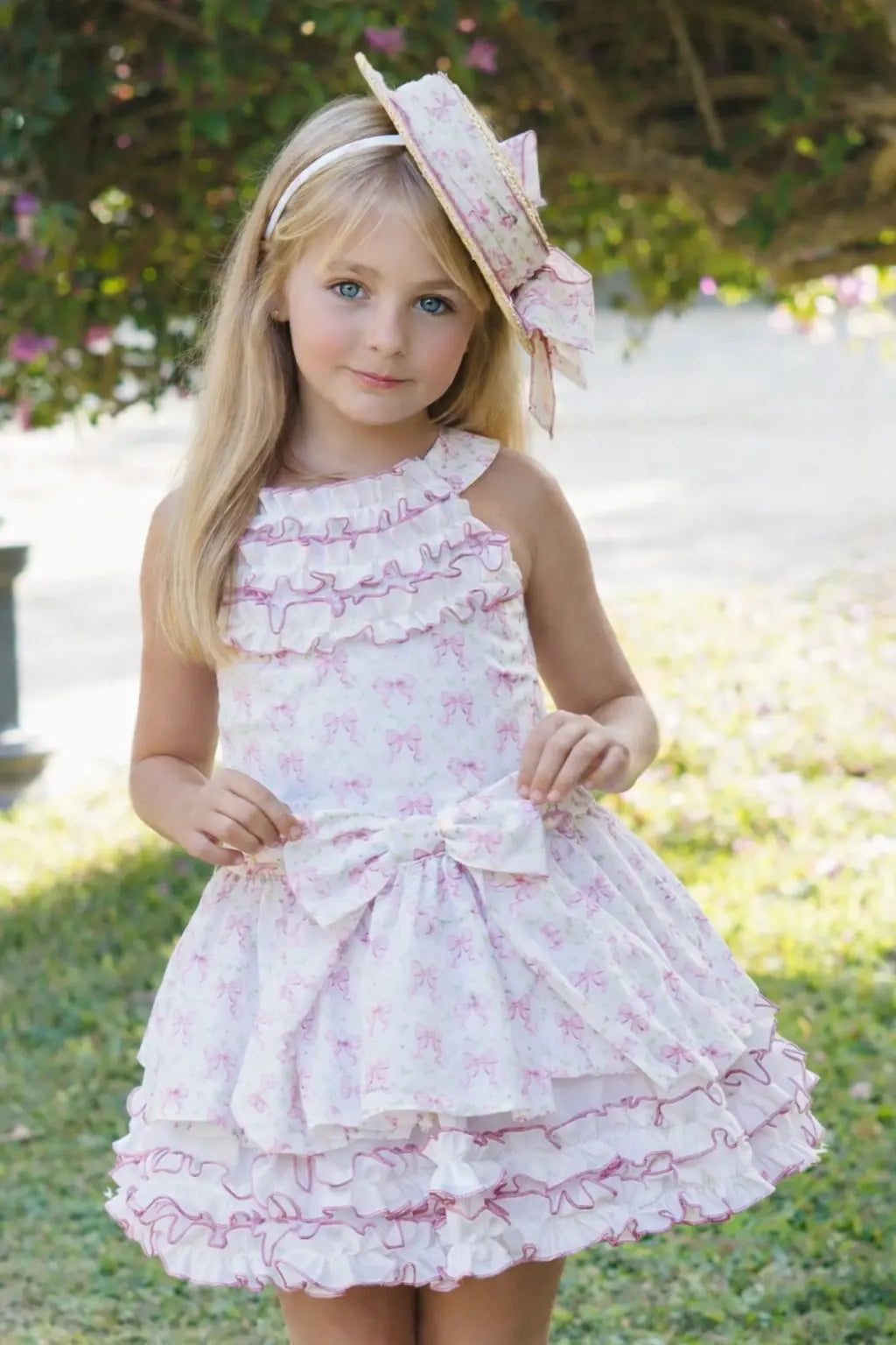 Babine Girls Ditsy Bow Drop Waist Dress Babine