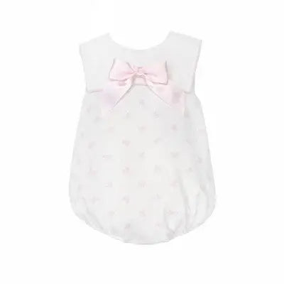 SS26 Baby Girls Bow Print Collar Romper Dainty Delilah