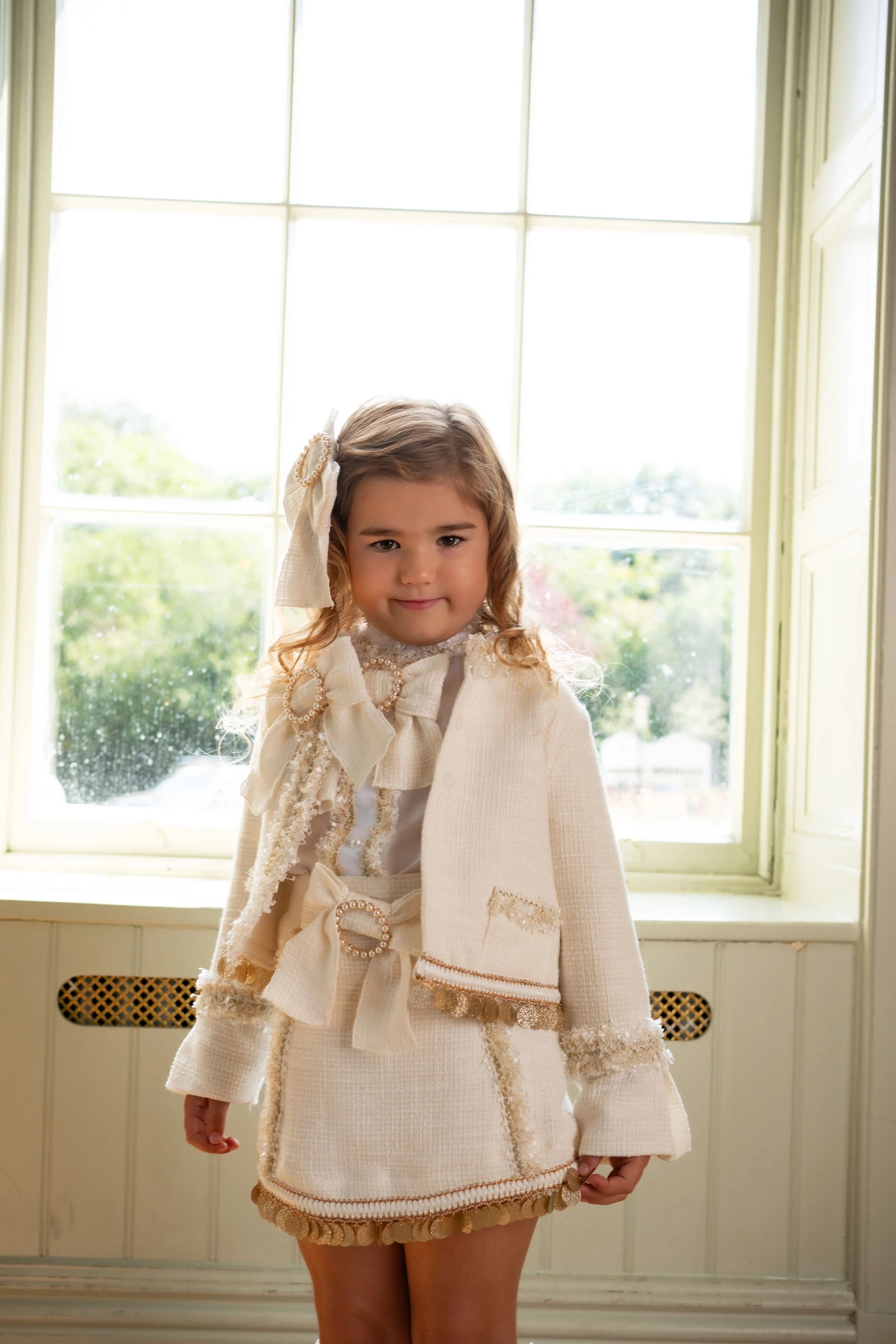 AW25 Naxos Girls Cream Tweed Blazer & Skirt Set Naxos