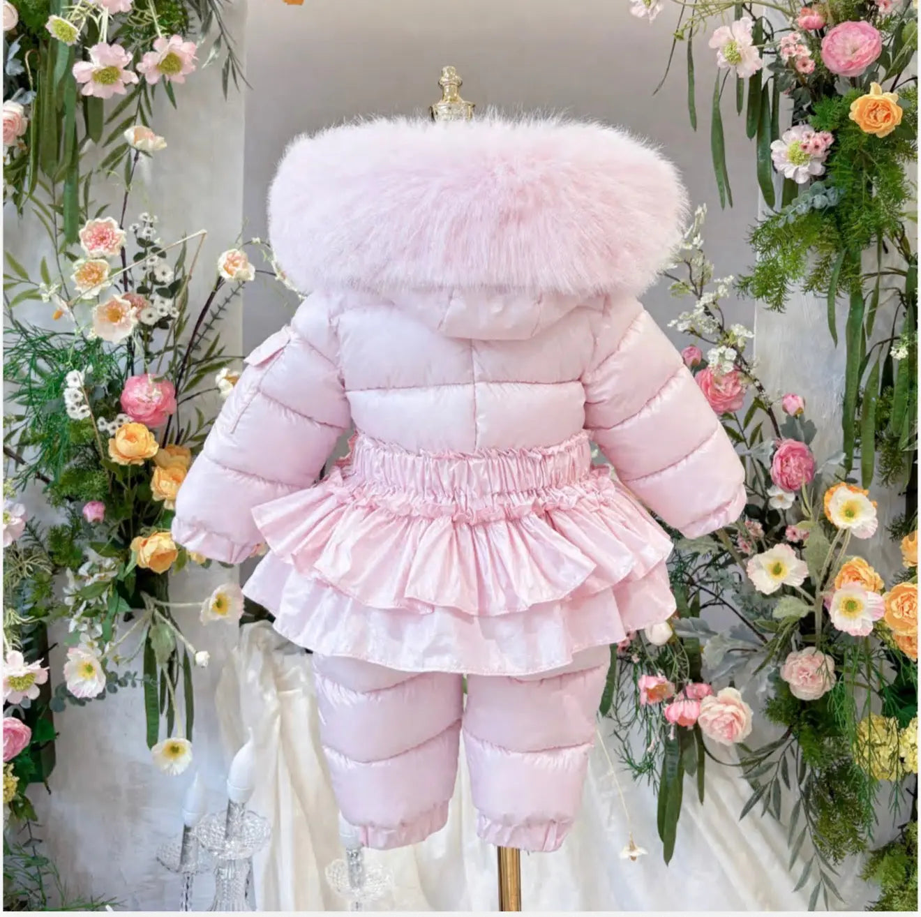 Baby Pink Detachable Fur & Skirt Snowsuit - Pre Order Dainty Delilah