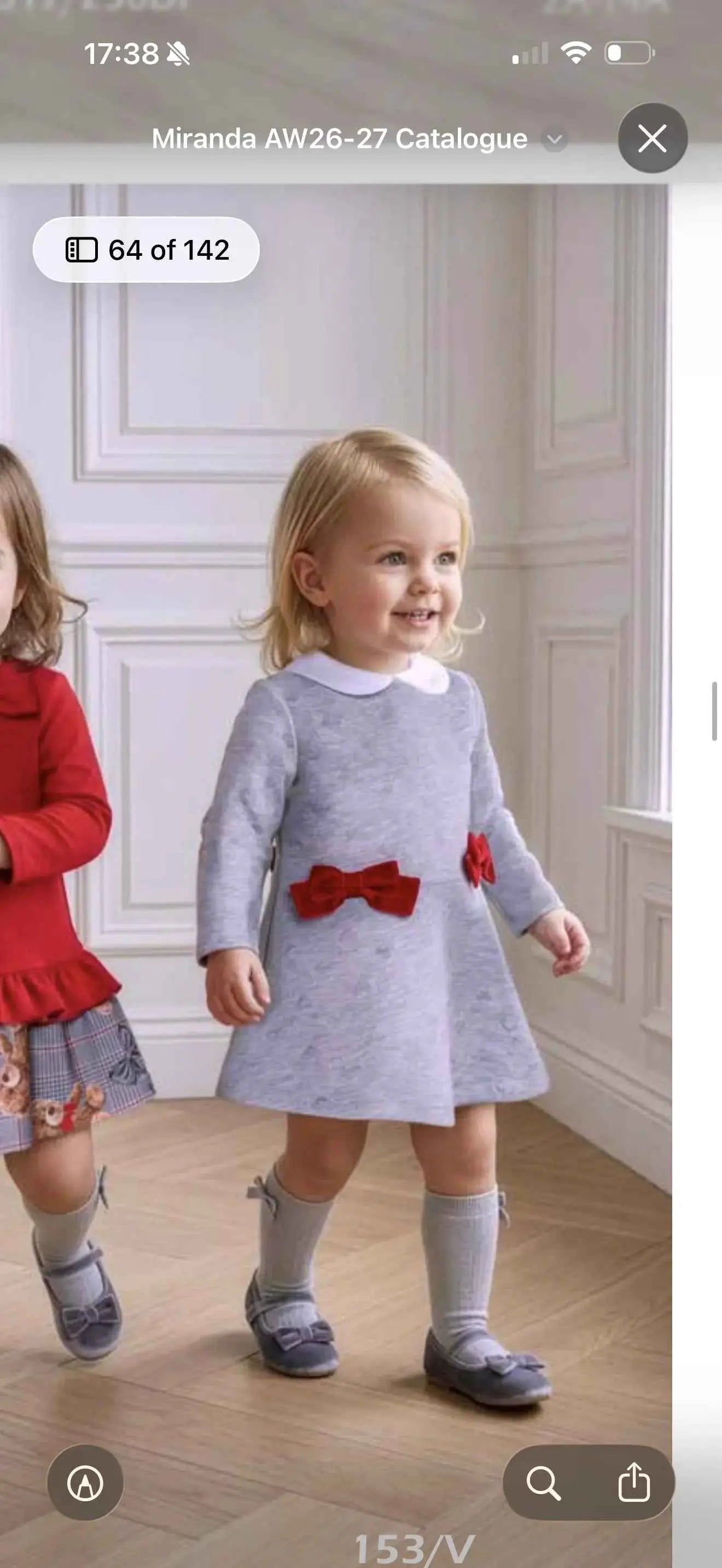 AW26 Miranda Baby Girls Grey Dress with Red Bows