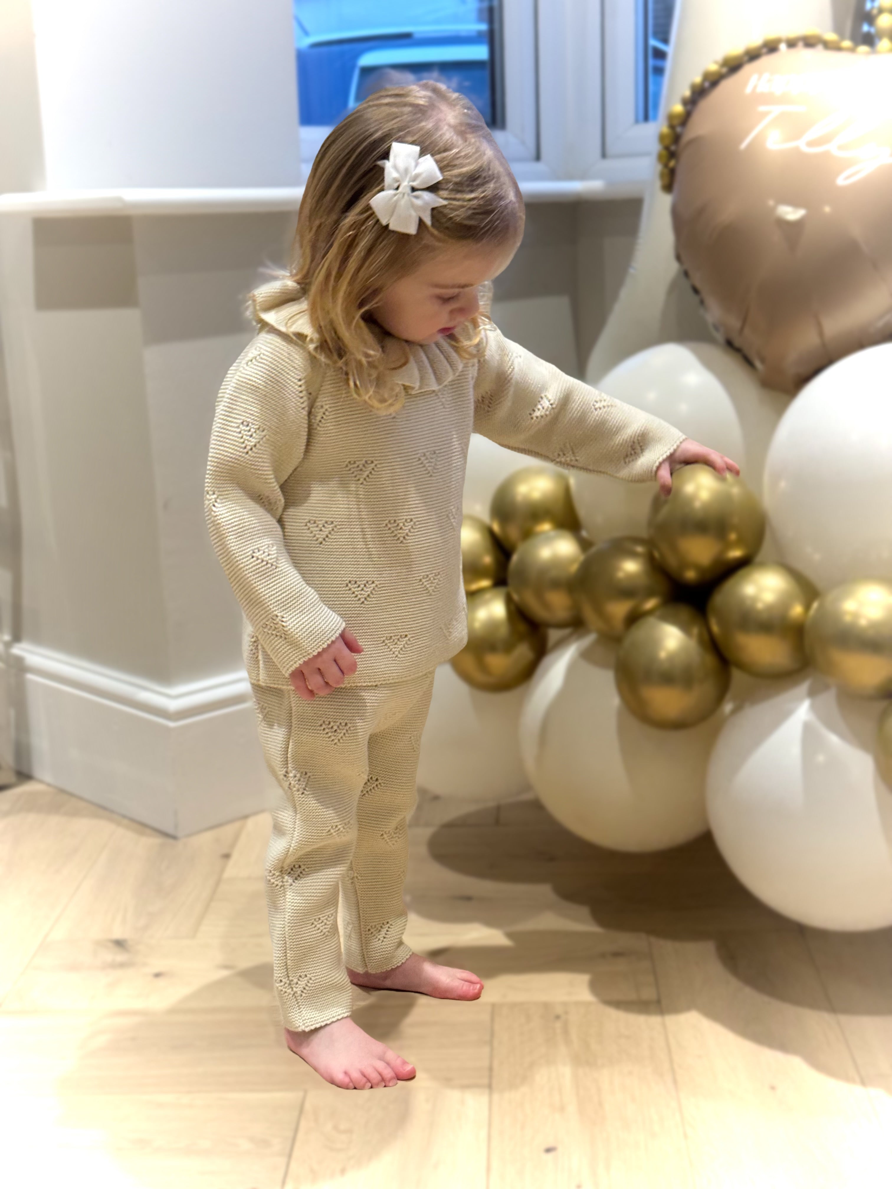 Girls Beige Heart Knitted Loungewear Set Dainty Delilah