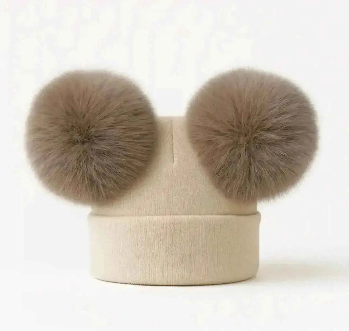Camel Double Pompom Fur Unisex Hat