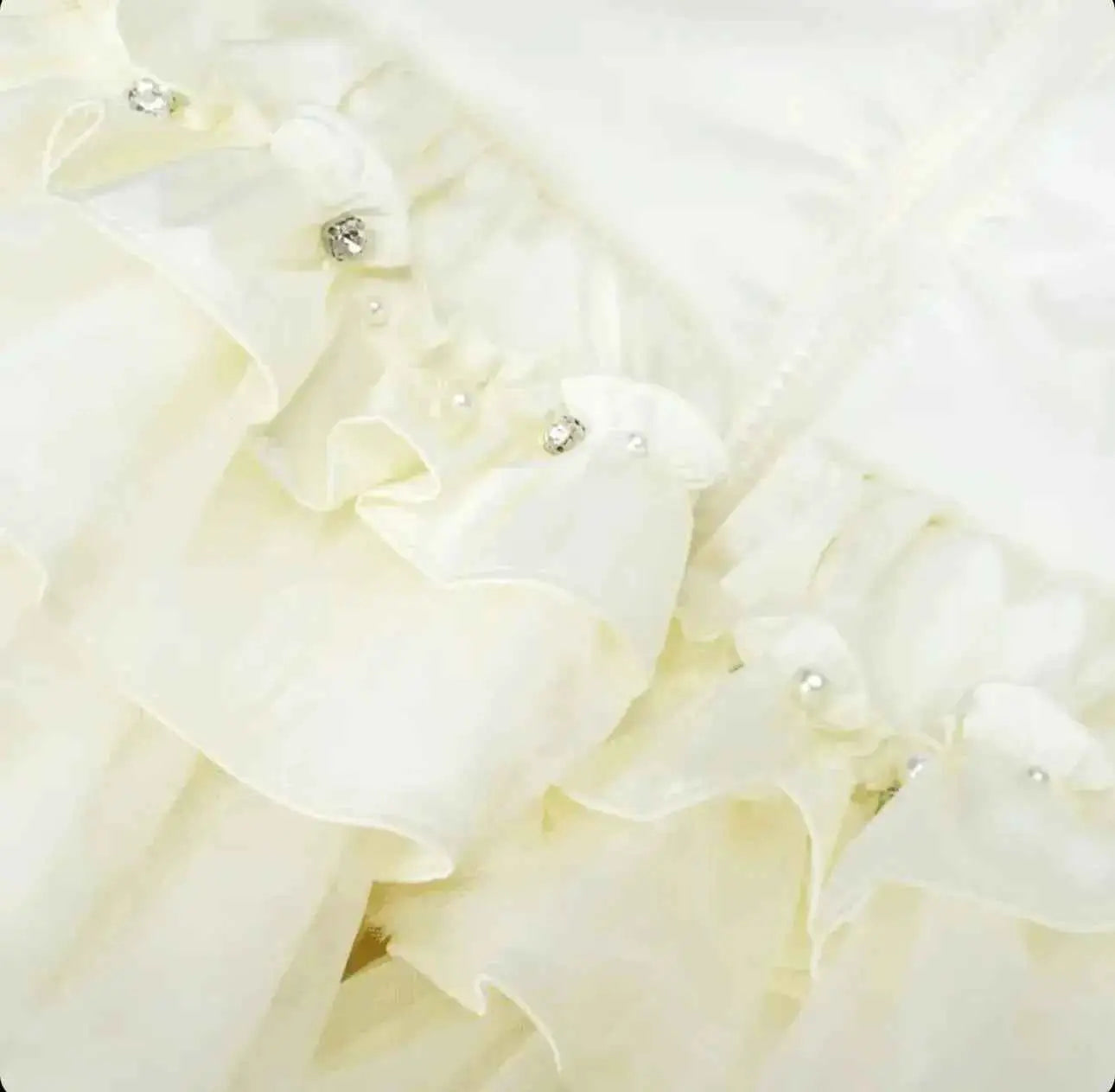 Cream Crystal Tulle Fur Hood Coat