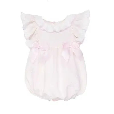 SS26 Baby Girls Pink Pique Frill Romper Dainty Delilah